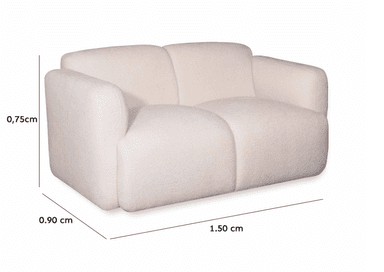 A contemporary two-seater loveseat upholstered in a soft, textured bouclé fabric. It features rounded edges and a plush, inviting appearance, ideal for modern living spaces. — 3D model