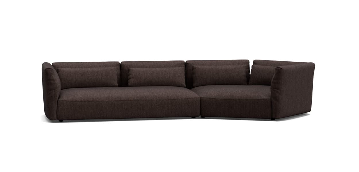 A dark brown upholstered modular sectional sofa featuring plush seat and back cushions, rounded armrests, and a contemporary design. The sofa is composed of at least three distinct modules. — 3D model