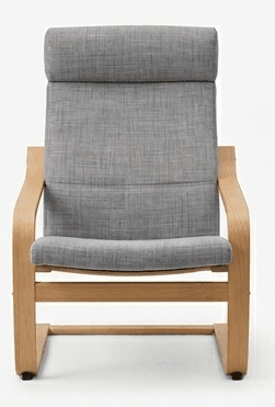 A modern high-back lounge chair featuring a light-toned bentwood frame and grey fabric upholstery. The chair has a comfortable, slightly reclined posture with an integrated headrest. — 3D model