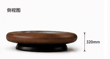 A round coffee table featuring a warm, dark wood-grain exterior and a central white and grey marble or stone inlay, set upon a recessed black circular base. The table has a low profile, measuring 320mm in height. — 3D model