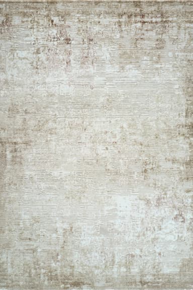 A square area rug featuring a distressed, faded abstract pattern in tones of beige, grey, and brown, presented at an angle on a white background. — 3D model