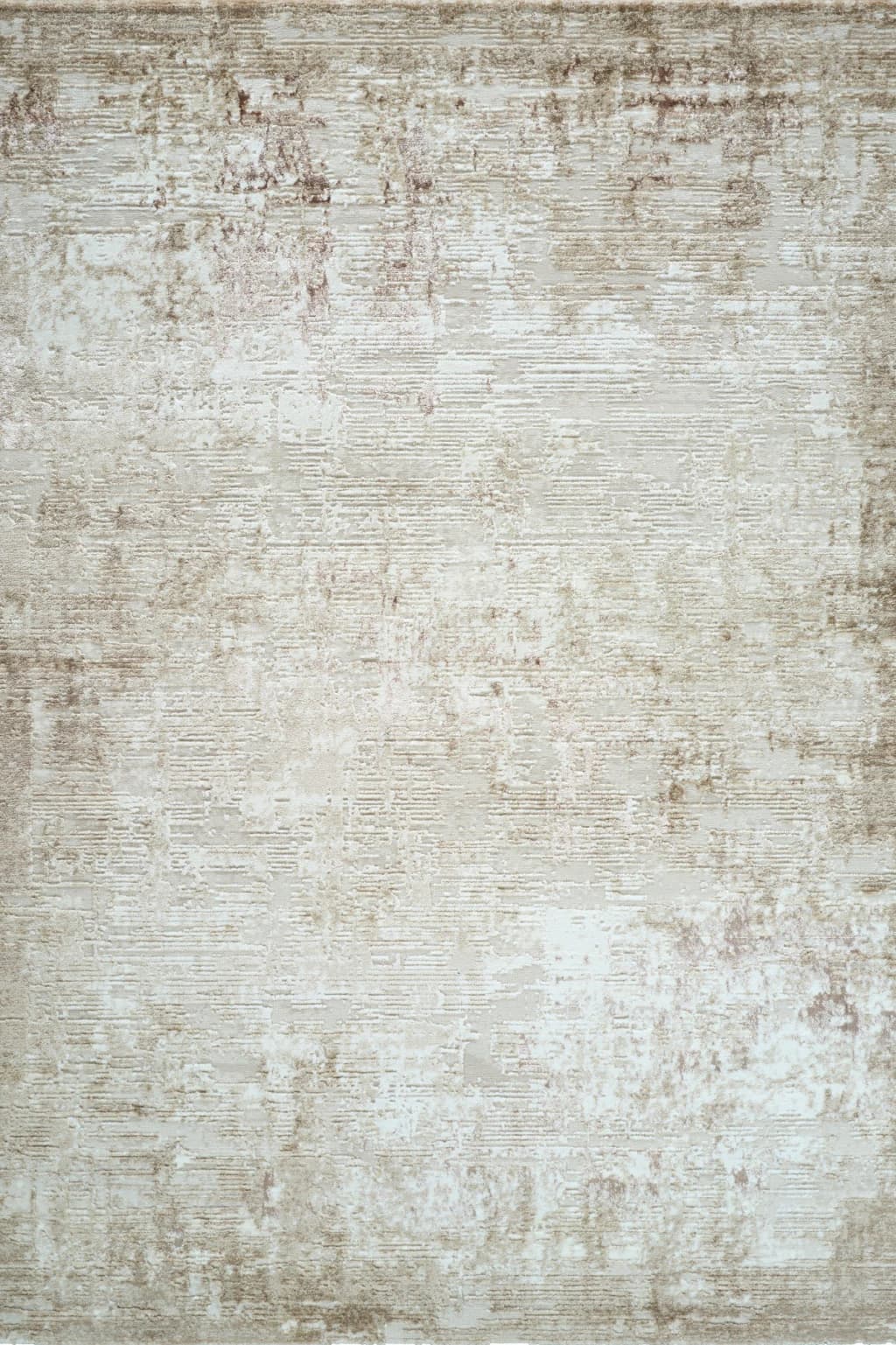 A square area rug featuring a distressed, faded abstract pattern in tones of beige, grey, and brown, presented at an angle on a white background. — 3D model