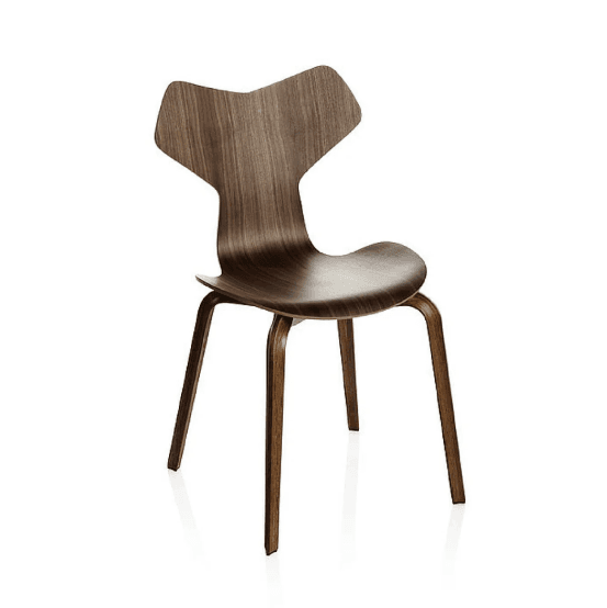 A modern dining chair with a molded plywood seat and back. The chair features a distinctive organic shape for the backrest and a curved seat. It is supported by four slender, tapered legs made of bentwood, which are integrated into the design of the seat. — 3D model