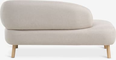 A modern upholstered chaise lounge with a single integrated seat and a rounded backrest that flows into an armrest on one side, supported by four short wooden legs. — 3D model