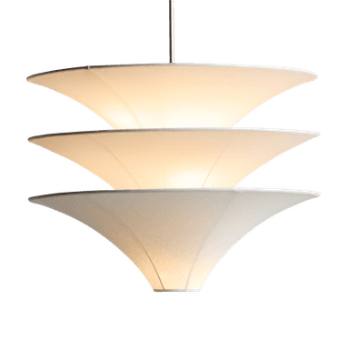 A modern or Mid-Century Modern pendant light featuring three stacked, concave, bowl-shaped shades made of translucent white plastic. The shades are progressively sized and arranged to create a layered, organic form, designed to diffuse light evenly. The fixture hangs from a single suspension rod. — 3D model