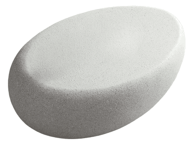 A large, smooth, pebble-shaped bench designed for outdoor or indoor use. The bench has a rounded, ergonomic form, tapering towards the base, and features a textured surface resembling stone or concrete. — 3D model