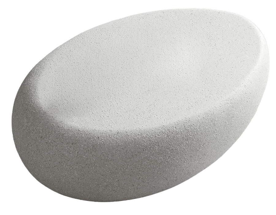 A large, smooth, pebble-shaped bench designed for outdoor or indoor use. The bench has a rounded, ergonomic form, tapering towards the base, and features a textured surface resembling stone or concrete. — 3D model