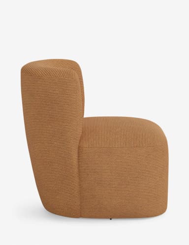 A low-profile, armless lounge chair fully upholstered in a textured, camel-brown knit fabric. It features a soft, rounded seat and an integrated, gently curved backrest, presenting a contemporary and organic aesthetic. The design emphasizes comfort and a monolithic, sculptural form. — 3D model