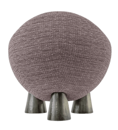 A contemporary egg-shaped lounge chair upholstered in a textured, light purple-grey fabric, featuring a deep, cocooning form and supported by three short, conical dark grey legs. — 3D model