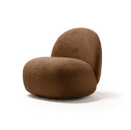 A compact, free-standing armchair with a rounded, organic form. The piece features a plush, textured upholstery and a low profile. Its design is minimalist and contemporary, resembling a smooth stone or a beanbag chair in its overall shape. — 3D model