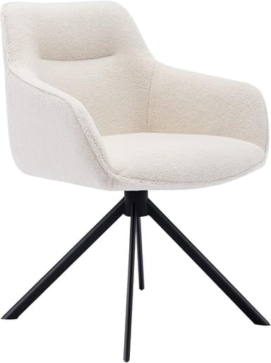 An off-white boucle upholstered swivel armchair featuring a contoured seat and back with integrated armrests, supported by a black metal four-star splayed base. — 3D model