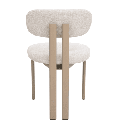A contemporary armless chair featuring an upholstered seat and a detached, rounded backrest. The chair is supported by four straight, cylindrical metal legs in a matte light beige or taupe finish. The upholstery is a textured, light cream or off-white fabric. — 3D model