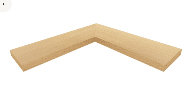 A light-toned, L-shaped wooden shelf designed for corner wall installation. It features a mitered joint at the 90-degree corner, creating a seamless appearance. The wood has a visible grain and a smooth finish. — 3D model