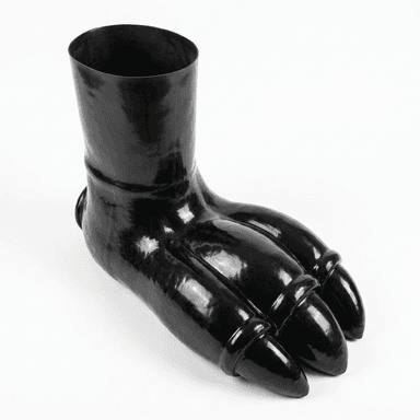 A black, glossy decorative object shaped like a large, stylized animal paw or clawed foot, with a cylindrical opening at the top, typically used as a vase or sculptural accent. — 3D model