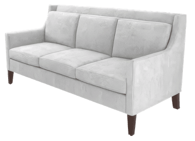 A light gray three-seater sofa featuring a contemporary design. It has three individual seat cushions and three individual back cushions, maintaining a neat appearance. The arms are straight and relatively low, blending into the backrest which is slightly higher than the cushions. The sofa stands on four dark, tapered wooden legs, elevating the piece and contributing to its modern aesthetic. — 3D model