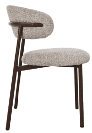 A modern armless chair featuring a padded seat and backrest upholstered in a light, textured fabric, supported by a dark-finished metal frame. — 3D model