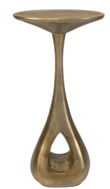A bronze-colored, sculptural accent table with an organic, teardrop-shaped base and a round, flat top. — 3D model