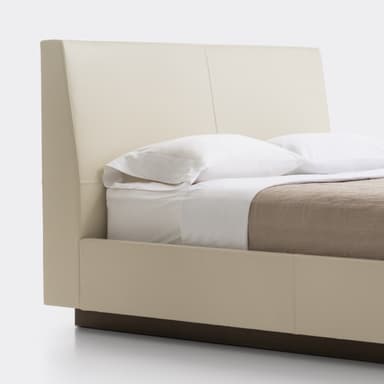 A modern upholstered platform bed with a padded headboard and a floating-effect base. — 3D model