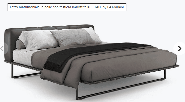A contemporary double bed with a padded headboard upholstered in dark leather. The bed frame is constructed from metal with a black finish, featuring a minimalist design with thin legs. The bedding includes multiple pillows and a duvet in shades of gray and white, along with a dark throw blanket. — 3D model