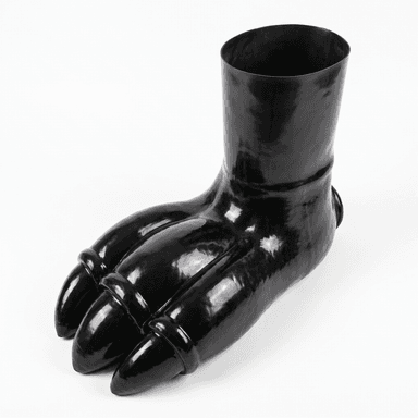 A black, glossy decorative object shaped like a large, stylized animal paw or clawed foot, with a cylindrical opening at the top, typically used as a vase or sculptural accent. — 3D model