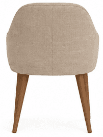 A contemporary upholstered armchair with a light beige fabric finish and four tapered wooden legs. — 3D model