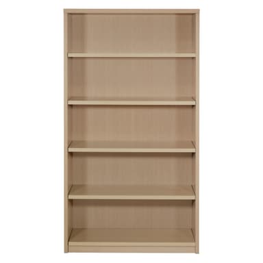 A tall, rectangular open-shelf bookshelf featuring a light wood-grain finish. It has five evenly spaced shelves, providing ample storage and display space. The design is simple and functional, with clean lines and a contemporary aesthetic. — 3D model