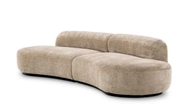 A contemporary, upholstered sofa with a sinuous, organic shape. It features a low profile, rounded arms that flow into the backrest, and a segmented seat that follows a curved contour. The upholstery has a textured, woven appearance. — 3D model