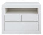 A modern white nightstand featuring a compact, rectangular design with clean lines. It includes an open storage cubby at the top, a small drawer on the upper right, and a larger, full-width drawer below, providing versatile storage options. — 3D model