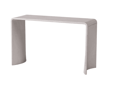 A minimalist console table with a monolithic, U-shaped design. The table features a flat, rectangular top supported by two curved, vertical panels that extend from the top surface to the floor. The overall form is sleek and contemporary. — 3D model