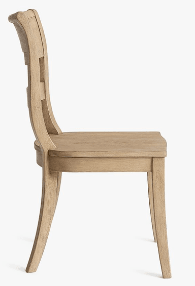 A wooden dining chair with a curved backrest composed of two horizontal slats and a solid, sculpted seat. The legs are slightly tapered, and the overall construction suggests a natural wood finish. — 3D model