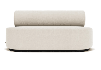 This is a modular lounge chair segment designed for flexible seating arrangements. It features a cylindrical backrest that sits atop a rounded, upholstered base. The overall form is soft and inviting, with clean lines and a neutral color palette. The base appears to be supported by a dark, low-profile plinth or frame, providing a subtle contrast to the light upholstery. — 3D model