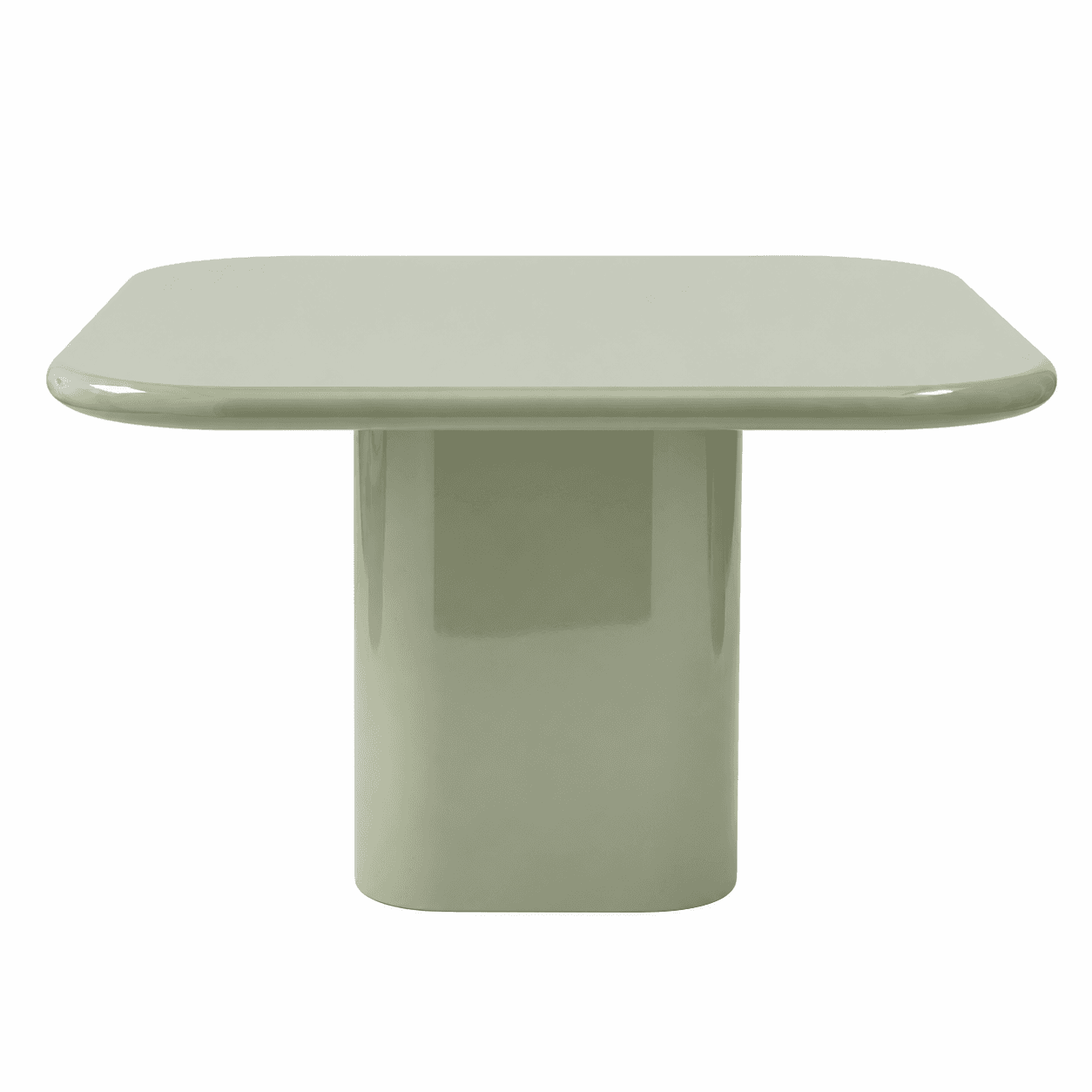 A modern coffee table with a thick, rounded rectangular top supported by a single, large cylindrical pedestal base. The design is minimalist and sleek. — 3D model