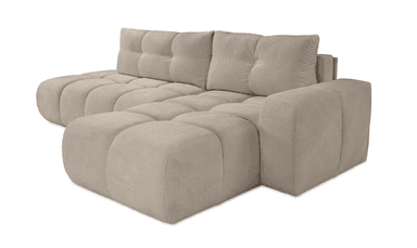 A light beige upholstered sectional sofa featuring a right-hand facing chaise lounge and an armrest on the left side. Both the backrests and seat cushions display distinct vertical tufting. — 3D model