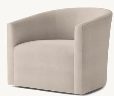 A modern, upholstered barrel chair featuring a continuous curved back and armrests, presented in a light neutral tone. The chair sits on a recessed plinth base, giving it a floating appearance and often indicating a swivel function. Its minimalist design and soft lines make it suitable for various contemporary interior styles. — 3D model