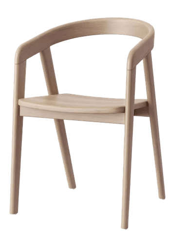 A contemporary, armless chair with a gently curved backrest and a contoured seat. The chair features four tapered legs and a minimalist design. The visible grain suggests it is made of wood. — 3D model