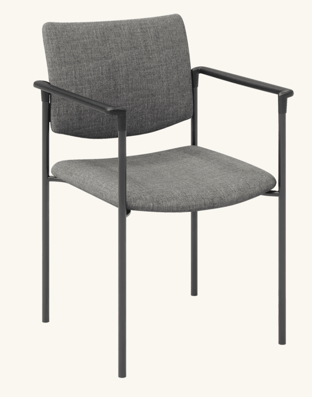 A contemporary armchair featuring a grey upholstered seat and backrest, supported by a minimalist dark grey metal frame with integrated armrests. — 3D model