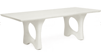 A low-profile, rectangular coffee table in a matte white finish, featuring two distinct, biomorphic pedestal bases with organic, flowing cutouts. The design is contemporary and sculptural. — 3D model