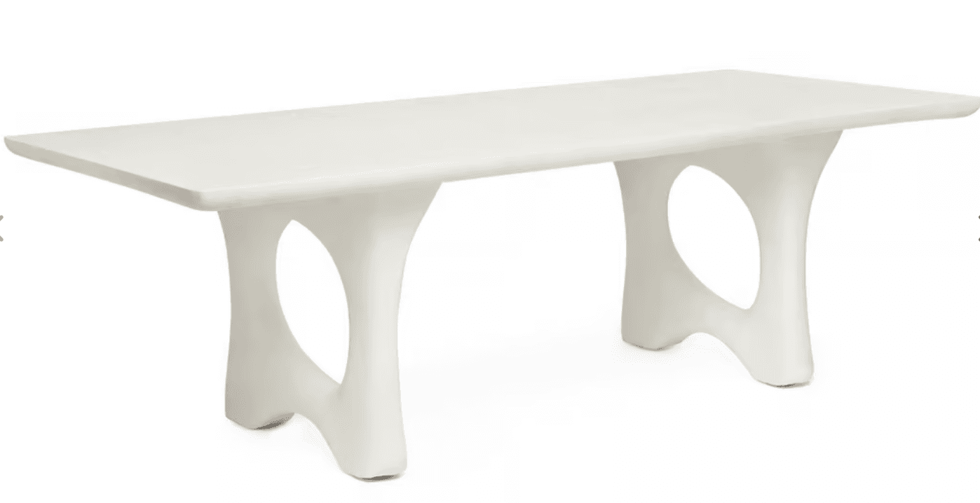 A low-profile, rectangular coffee table in a matte white finish, featuring two distinct, biomorphic pedestal bases with organic, flowing cutouts. The design is contemporary and sculptural. — 3D model