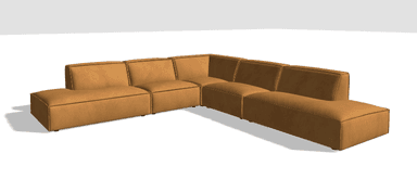 A top-down view of a modular L-shaped sectional sofa, depicted in a tan or light brown color with detailed measurements. — 3D model