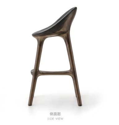 A contemporary bar stool featuring a sculptural form, made from a dark, potentially translucent, molded material. It has a distinctive split backrest and an integrated footrest, with a continuous, flowing design from the seat to the legs. — 3D model