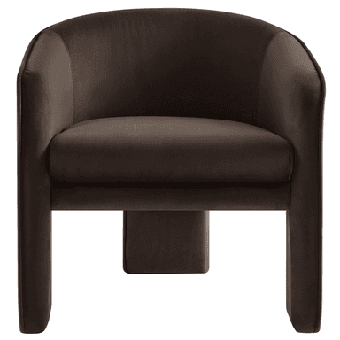 A modern armchair with a low-profile, upholstered design. The chair features a curved back and arms that seamlessly blend into the seat. The base is integrated into the body of the chair, forming block-like legs. — 3D model