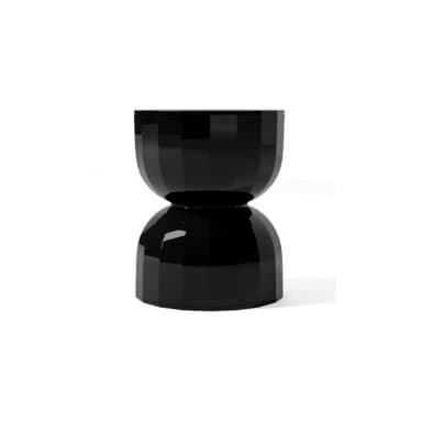 A minimalist, modern stool featuring an hourglass silhouette. The object is rendered in a clean, glossy white finish, giving it a sleek and reflective appearance. Its symmetrical design comprises two rounded, bowl-like sections connected at a narrower waist. The stool measures approximately 17.72 inches (45 cm) in height and 14.17 inches (36 cm) in diameter. — 3D model