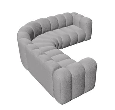 A modular, curved sofa with a plush, textured upholstery. The sofa features a series of rounded, segmented cushions that form a continuous seating surface. The overall design is contemporary and inviting, with a rounded, organic silhouette. — 3D model
