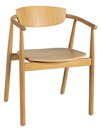 A wooden armchair with a curved backrest and seat. The frame and legs are made of light-colored wood with a visible grain. The armrests curve upwards and outwards. — 3D model