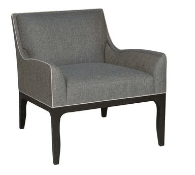A contemporary armchair with a high back and flared arms. The upholstery features a subtle herringbone pattern. The base and legs are made of dark stained wood. — 3D model