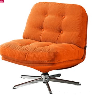 An armless swivel lounge chair featuring vibrant orange corduroy upholstery and a polished metal four-star base. The seat and backrest are deeply cushioned, with the backrest exhibiting button tufting. — 3D model