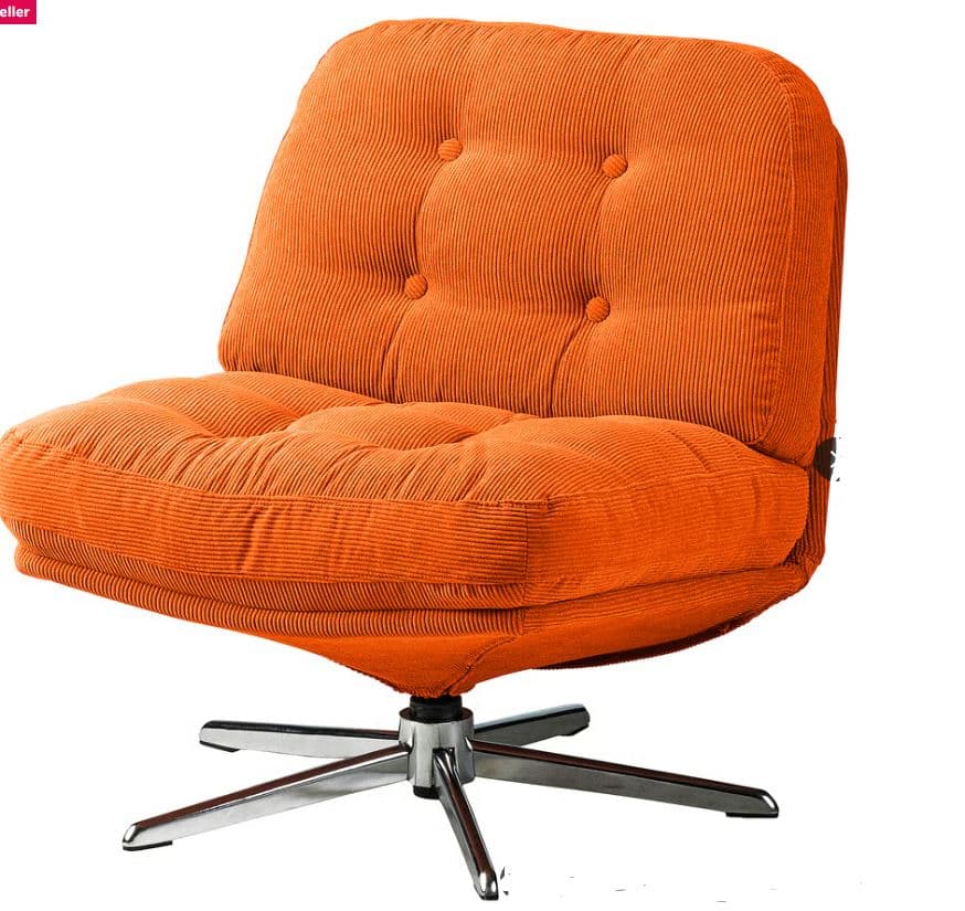 An armless swivel lounge chair featuring vibrant orange corduroy upholstery and a polished metal four-star base. The seat and backrest are deeply cushioned, with the backrest exhibiting button tufting. — 3D model