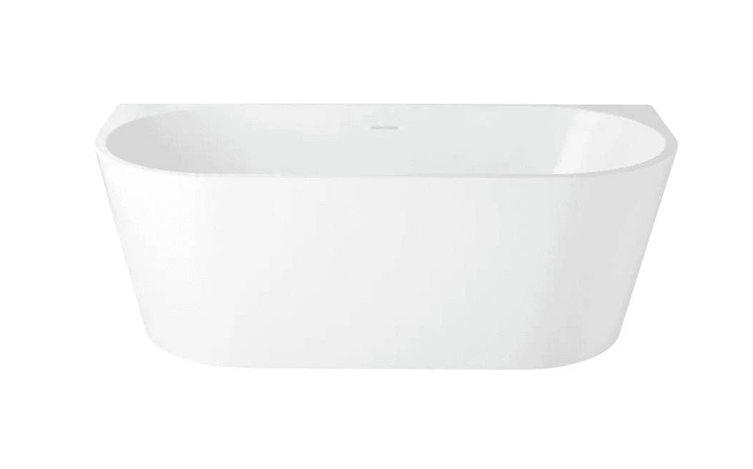 A freestanding bathtub with a clean, modern design. It features a smooth, curved interior and a gently sloped exterior that flares outwards towards the base. The top rim is flat and wide, with a subtle indentation in the center of the back wall, likely for a drain or overflow mechanism. The overall shape is minimalist and elegant. — 3D model