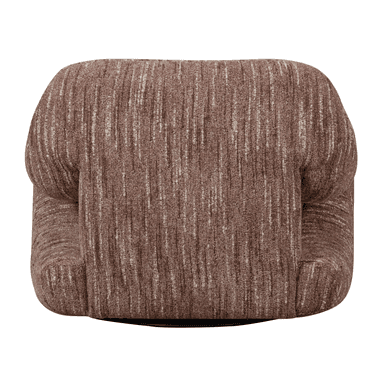 A top-down view of a single-seat armchair. The armchair features a textured upholstery with a vertical stripe pattern in shades of brown and off-white. The arms and seat are integrated into a single, rounded form, suggesting a modern or transitional style. The base is not fully visible but appears to be a dark, possibly black, swivel base. — 3D model