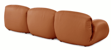 A three-seater sofa with rounded, modular-like segments. Each seat and backrest is a distinct plush cushion. The arms are low and merge seamlessly with the seat cushions. The upholstery has a smooth, matte finish, suggesting leather or a high-quality synthetic equivalent. — 3D model